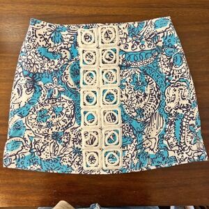 Lilly Pulitzer Skort Size 2 Blue Embroidered Tropical Beach Vacation Coastal XS